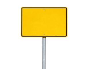 A bright yellow sign on a silver pole, devoid of any text or symbols, emphasizing its blank surface.