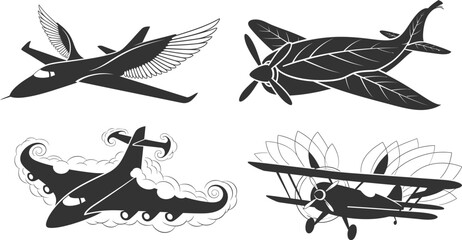 Nature-Inspired Aircraft Silhouette Vector Set - Organic Shapes