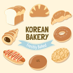 K - Food, Korean Bakery Vector Illustration 
