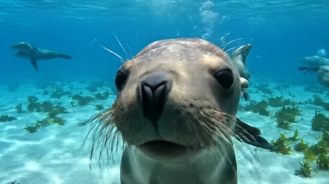 otarie curieuse sous l'eau claire