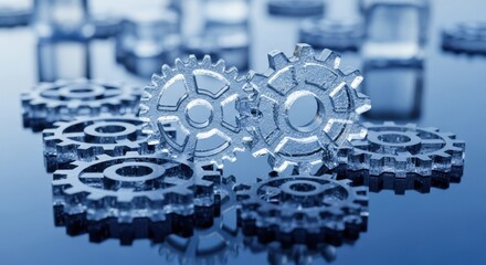 Interlocking metal gears symbolizing industrial mechanical processes and business operations