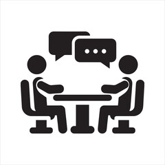 Conversation icon, two people sitting at a table, symbol for business meeting, interview, and discussion