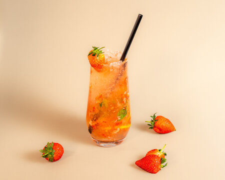 Variety of Refreshing Mojito Drinks on Plain Background