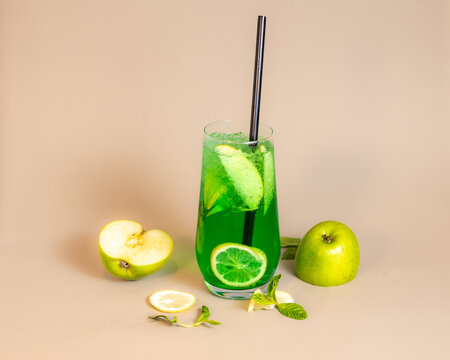 Variety of Refreshing Mojito Drinks on Plain Background