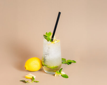 Variety of Refreshing Mojito Drinks on Plain Background