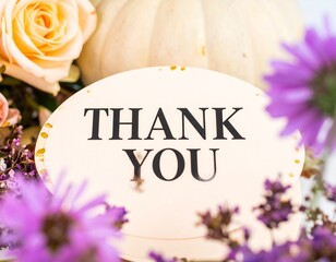 Generated image of thank you card with purple flowers