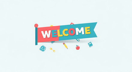 Welcome back to school banner with school supplies ai generated