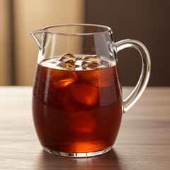 Iced Tea in Glass Pitcher on Wooden Table