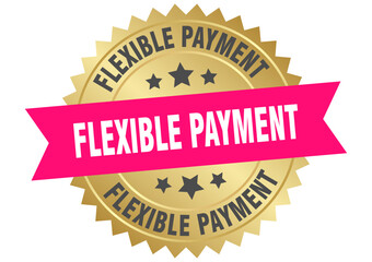 flexible payment. flexible payment round pink and gold label isolated on transparent background