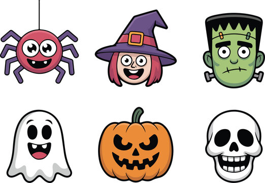 Cute cartoon halloween characters and icons