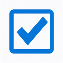 A blue check mark icon in a blue box