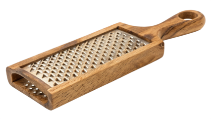 Wooden cheese grater isolated on transparent background kitchen tool for grating cheese and vegetables with a rectangular shape and handle