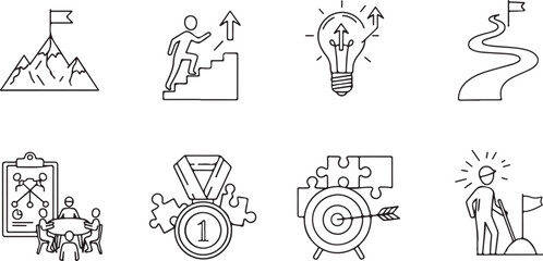 Obraz premium Collection of business success and goal achievement icons isolated on transparent background