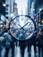 Business times concept people walking overlay with time clock