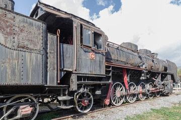An old steam engine train at Aziziye station in Turkey