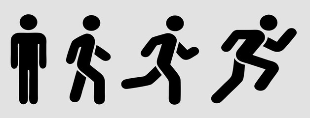 Four clean simple black and white stick figure icons.