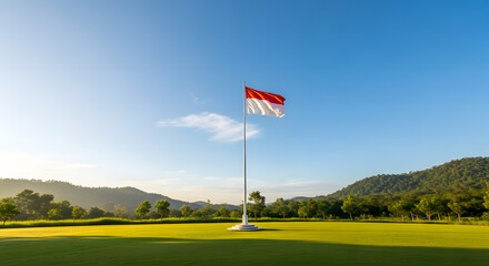 Indonesian Flag Waving in the Wind