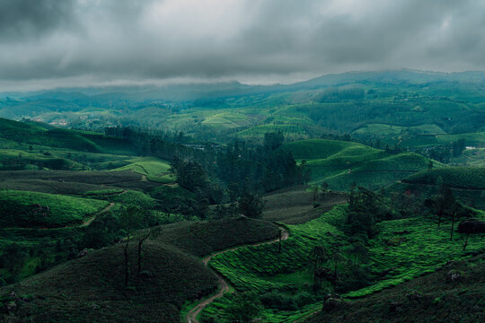 Beautiful Landscapes of Munnar with Tea Plantations &ndash; Aerial and Ground View