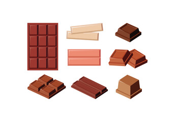 Milk, dark, and white chocolate vector collection. Dessert, baking ingredients, and sweet food illustration