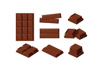 Realistic chocolate bar vector set in various shapes. Perfect for food packaging, dessert menus, candy ads, sweet treats, confectionery branding, bakery design, and chocolate-themed illustrations
