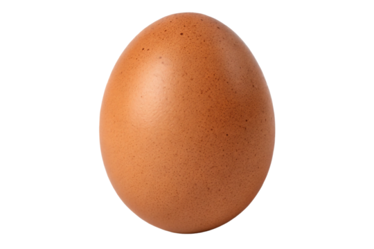 Brown chicken egg with natural speckled texture and smooth oval shape showing realistic surface details, isolated on a transparent background