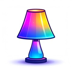 Obraz premium A colorful cartoon table lamp with a rainbow gradient shade and a blue base emits a soft glow.