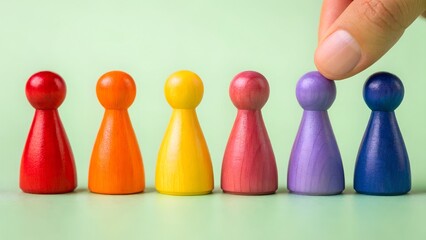 Selection Insight – Diversity Concept, Personal Choice, Colorful Game Piece Row, Light Green Background
