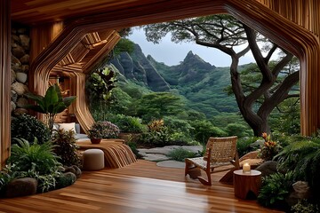 Tropical deck with scenic forest landscape high resolution picture