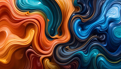 Vibrant Orange and Teal Marble Swirl Abstract for Wallpaper and Print

