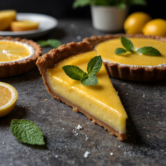 Lemon Tart: A tart made with refreshing lemon custard. A summer dessert. The crispy tart crust is filled with smooth lemon cream, filling your mouth with a refreshing flavor with every bite. A mint l