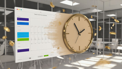 Calendar with Golden Clock Showing Time Management in Office