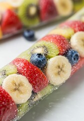 Colorful Fruit Popsicles with Banana Strawberry Kiwi and Blueberry