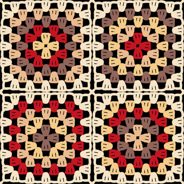 Pattern with crochet granny square wallpaper handmade decorative art design print	
