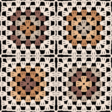 Pattern with crochet granny square wallpaper handmade decorative art design print	
