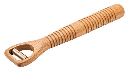 Wooden handled vegetable peeler with stainless steel blade isolated on transparent background for food preparation and cooking