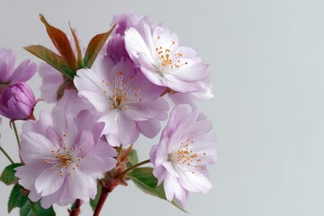 Beautiful cherry blossoms in soft purple tones against a neutral background during spring season