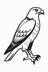 Obraz premium Detailed illustration of a majestic hawk perched and looking to the side featuring-a-variety-of-vehicle-machinery--each-veh-traced