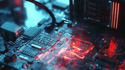 Motherboard receiving electrical signals and data, futuristic technology - Powered by Adobe