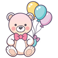 Fototapeta premium Cute Teddy Bear with Bowtie Holding a Bouquet of Colorful Balloons