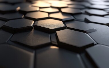Fototapeta premium Golden metallic cubes form an abstract 3D geometric pattern on a dark background, ideal for technology or business design