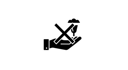 No smoking sign with hand gesture and symbol in black