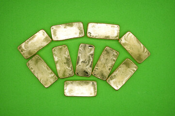 Gold bars, gold color, containing 96.5 percent gold.