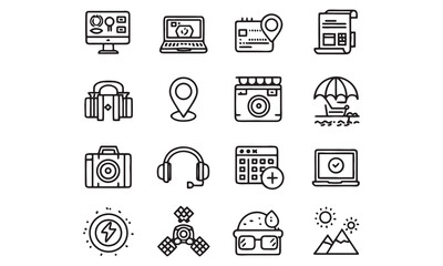 Remote Work and Digital Nomad Icons for Productivity, Travel and Online Business
