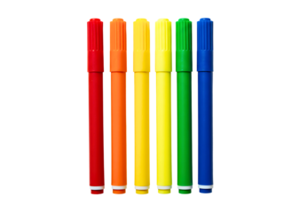 Collection of colorful markers arranged in a fan shape isolated on transparent background