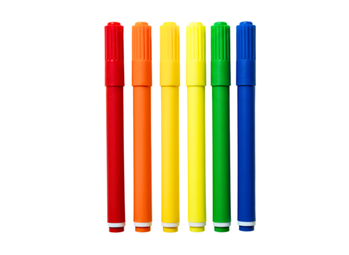 Collection of colorful markers arranged in a fan shape isolated on transparent background