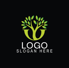 Eco-Friendly Tree-Shaped U Letter Logo Design for Sustainable Branding