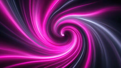 Obraz premium Abstract vibrant pink and purple light swirl with glowing trails, creating a dynamic spiral vortex effect against a dark background, suggesting speed and energy