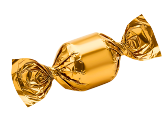 Golden wrapped candy isolated on transparent background