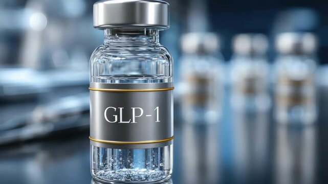 Clear glass vial showcases GLP-1 label, symbolizing modern weight loss solutions