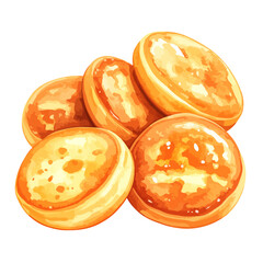 Golden-Brown Stack of Sweet Mini Pancakes, Delicate Texture, Watercolor Style